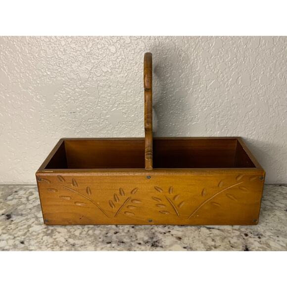 Carved‎ Wooden Divided Tote Mail Storage Box Vtg - Picture 1 of 6